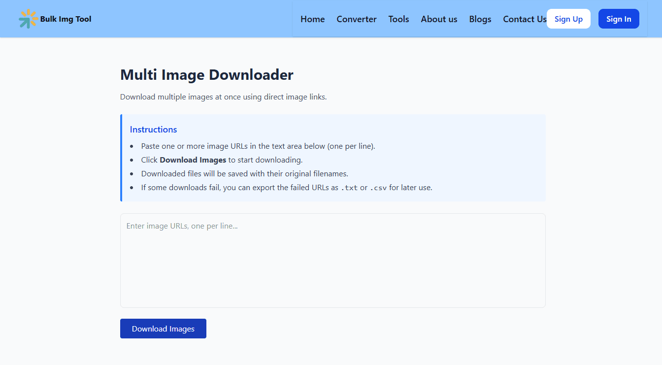 Bulk Image Tools homepage