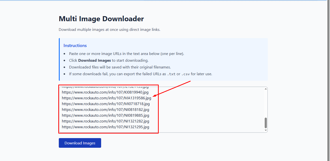 Pasting URLs in Bulk Image Tools